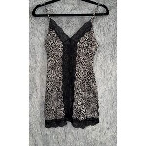 Victorias Secret Leopard Lace Trim Slip Chemise Mini Dress S P